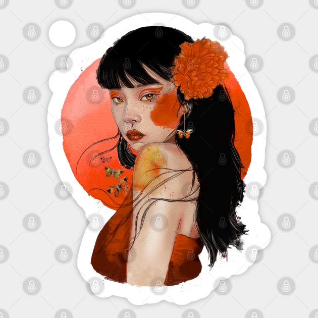 Beautiful portrait design woman watercolor artistic orange Sticker by astronauticarte